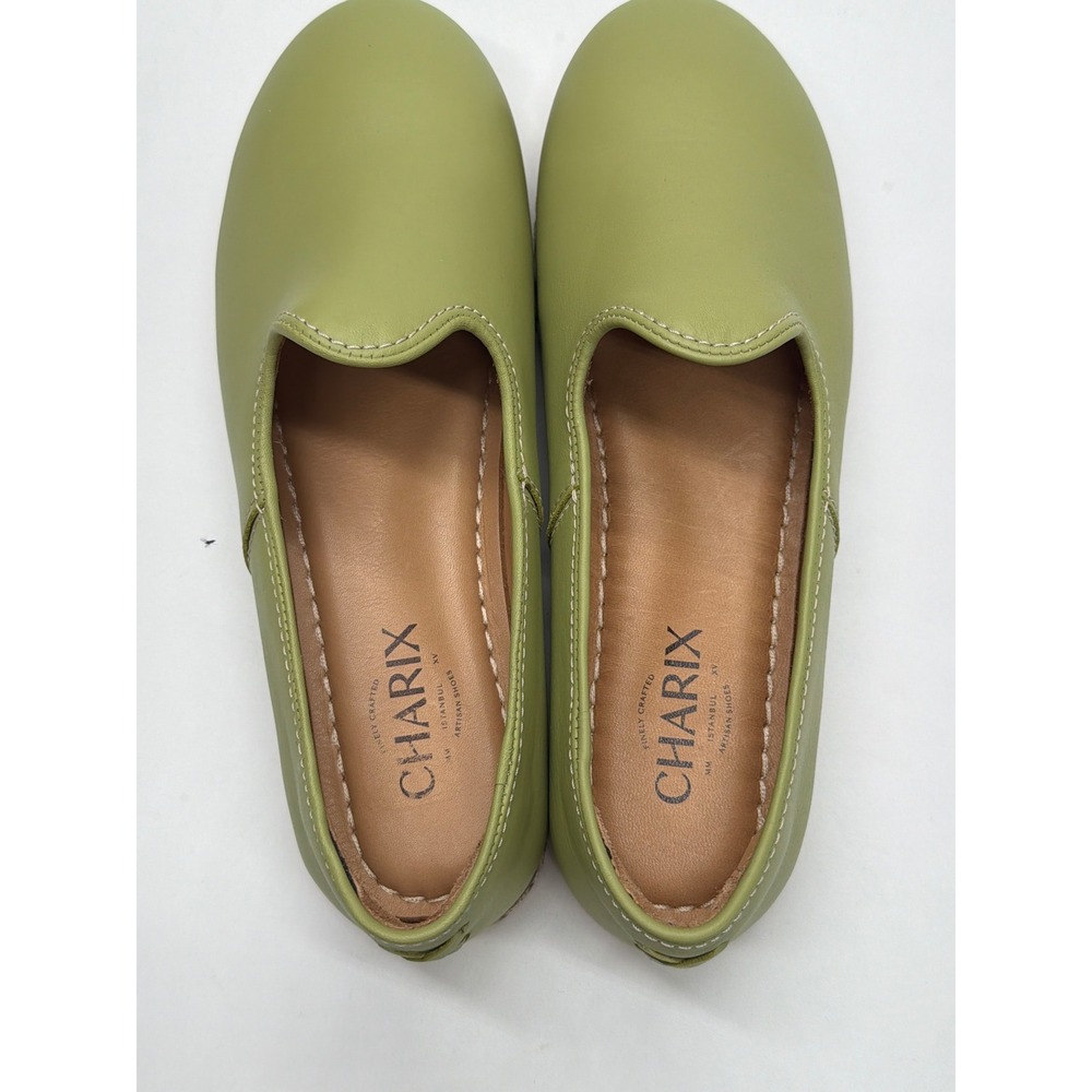 Charix Artisan Leather Loafers Lime Green Womens Slip On Flats Size 39 - Picture 9 of 12